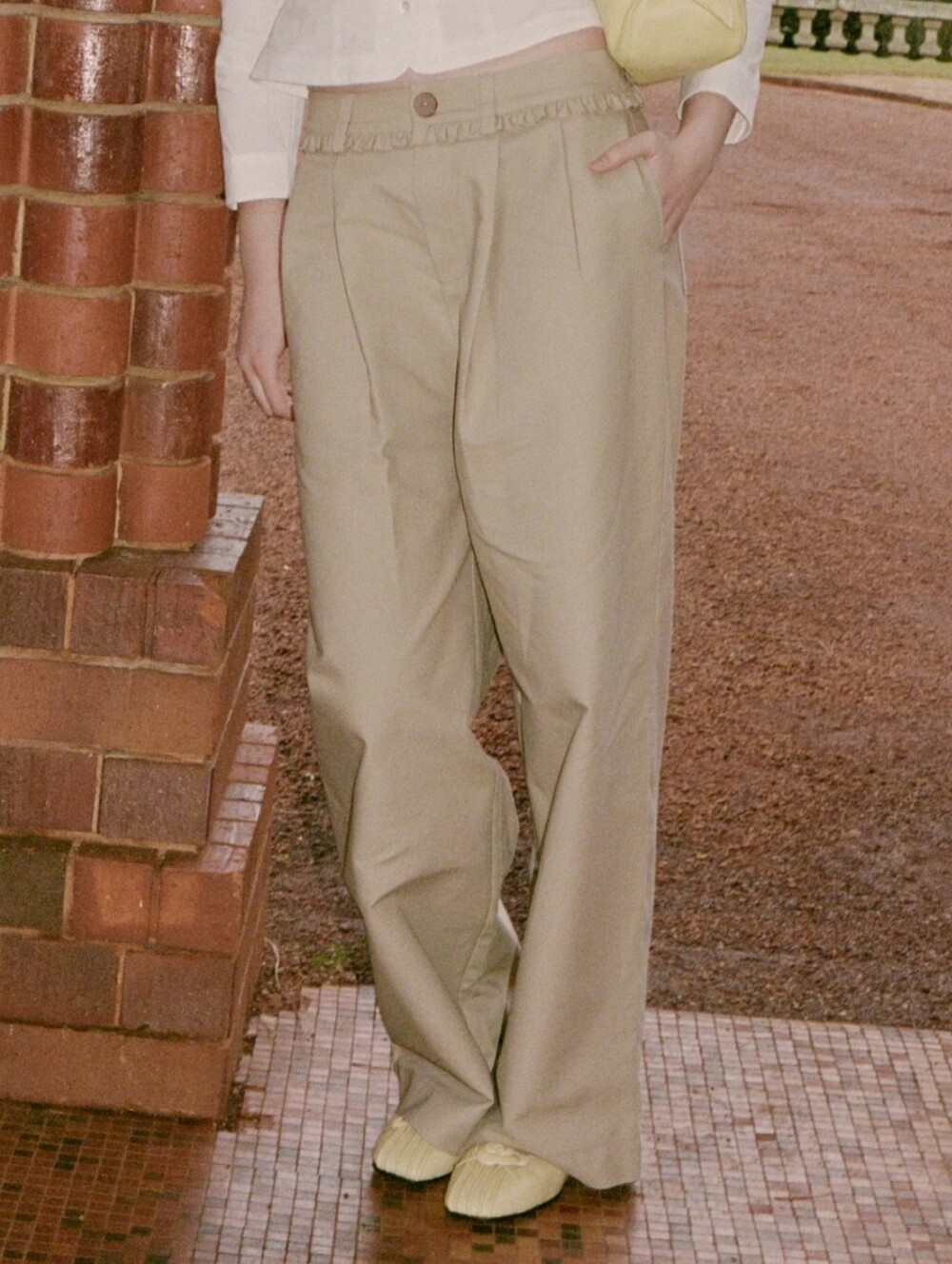 My Mum Made It Frill Cotton Trousers in Khaki
